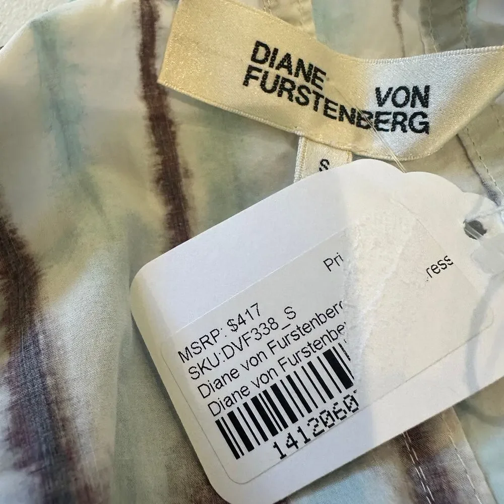Diane Von Furstenberg Blue Tie Dye Wrap Dress SMALL Work Cotton Puff Sleeve $417 - Picture 11 of 11